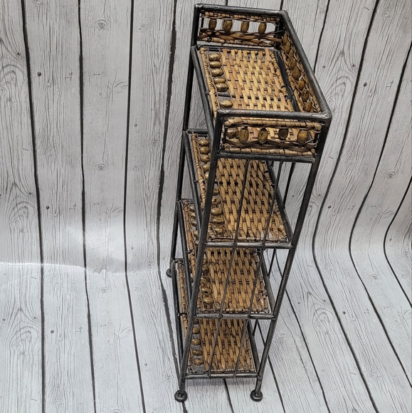 Vintage Wicker and Metal 4-Tier Shelf - Picture 3 of 10